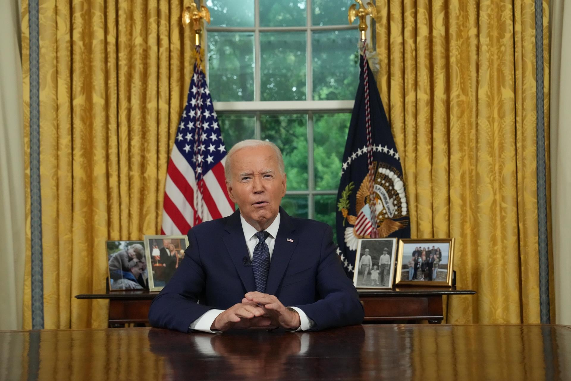 El presidente de Estados Unidos, Joe Biden, ofrece un discurso a la nación desde la Oficina Oval en la Casa Blanca, el 14 de julio de 2024. EFE/EPA