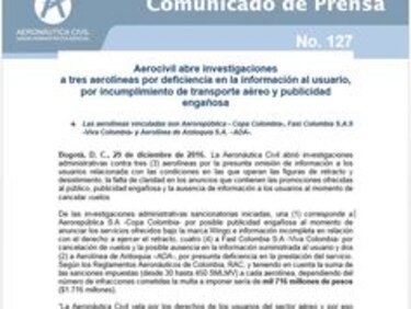 Colombia investiga a Wingo, Viva Colombia y ADA por supuesta 'publicidad engañosa' e incumplimiento