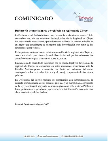 Detienen vehículo de la Defensoría del Pueblo con paquetes de droga en Chepo; la entidad informó que el auto fue hurtado