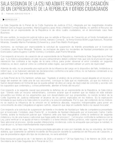 Las razones de la Sala Penal para no admitir la casación que presentó Martinelli