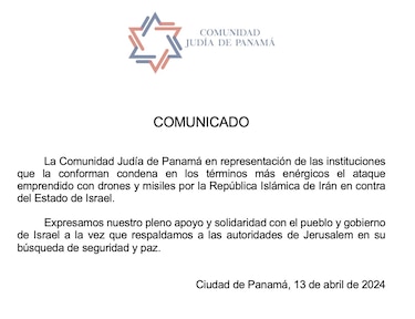 Comunidad Judía en Panamá repudia ataques de Irán contra Israel
