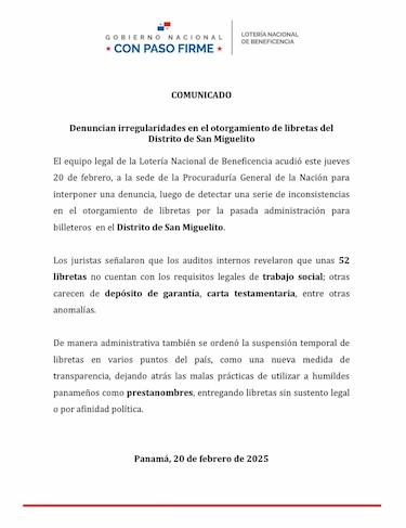 Billeteros alertan de la reversión de las libretas de lotería a políticos