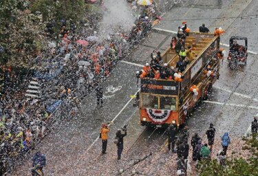 Celebración de los Gigantes tras ganar la Serie Mundial