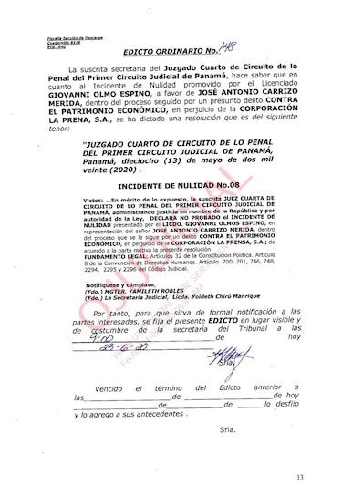 Niegan incidente de nulidad a investigado por estafa contra el patrimonio de Corprensa