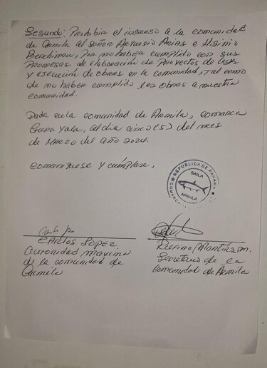 El diputado Arquesio Arias tiene prohibido ingresar a la comunidad indígena de Armila