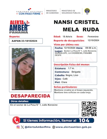 Alerta Amber: menor de 15 años se encuentra desaparecida desde el sábado 12 de octubre