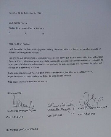 Sugieren a la Universidad de Panamá que exija la cancelación de contratos entre el Estado y Odebrecht
