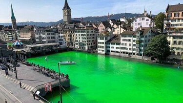Ecologistas tiñen de verde fosforescente un gran río en Suiza