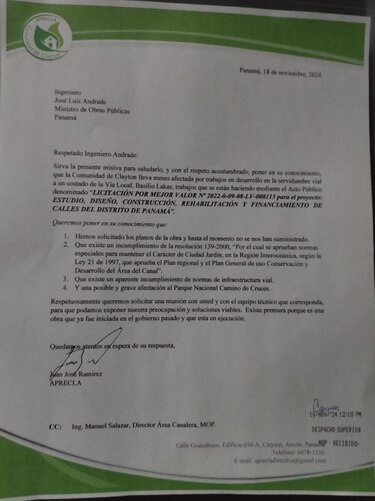 Residentes de Clayton denuncian retrasos y falta de consulta en proyecto vial