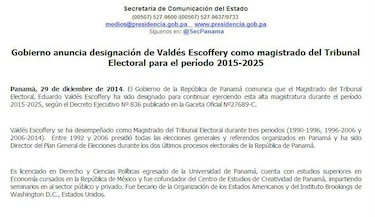 Ratifican a Eduardo Valdés Escoffery como magistrado del Tribunal Electoral hasta diciembre de 2025.