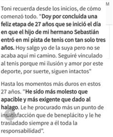 Tony Nadal dice adiós a Rafa como su entrenador