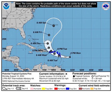 Tormenta tropical Ernesto comienza a afectar las Antillas Menores en su paso por el Caribe