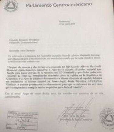 Persisten elementos que deben ser 'subsanados' en la renuncia de Martinelli: Parlacen