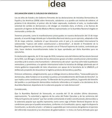 23 expresidentes solicitan a la OEA alternativas para restablecer democracia en Venezuela