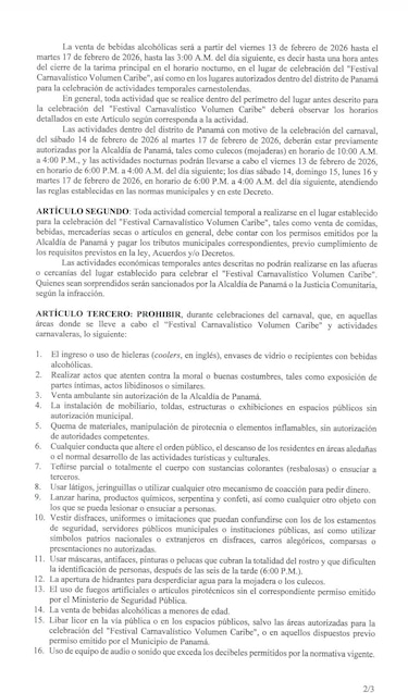 Alcaldía de Panamá fija horarios y prohibiciones para el Carnaval Volumen Caribe 2026
