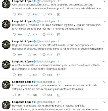 Leopoldo López pide desconocer la constituyente de Nicolás Maduro