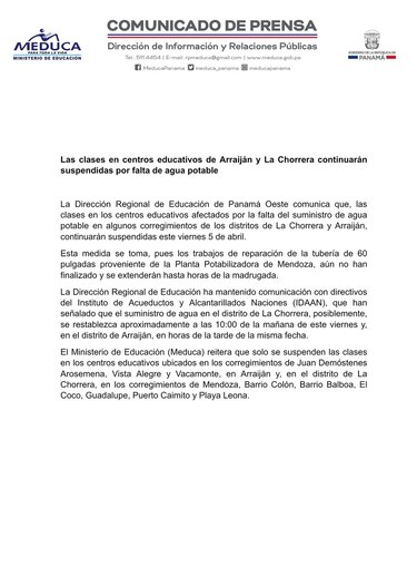 La Chorrera: acaba reparación de línea; planta potabilizadora de Mendoza trabaja al 100%