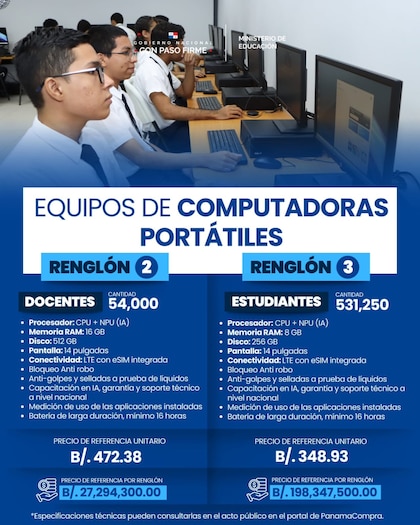 Meduca abre licitación para comprar 585 mil laptops y licencias Microsoft por $230.2 millones