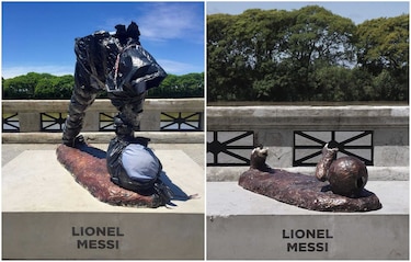 Otra vez vandalizaron la estatua de Messi