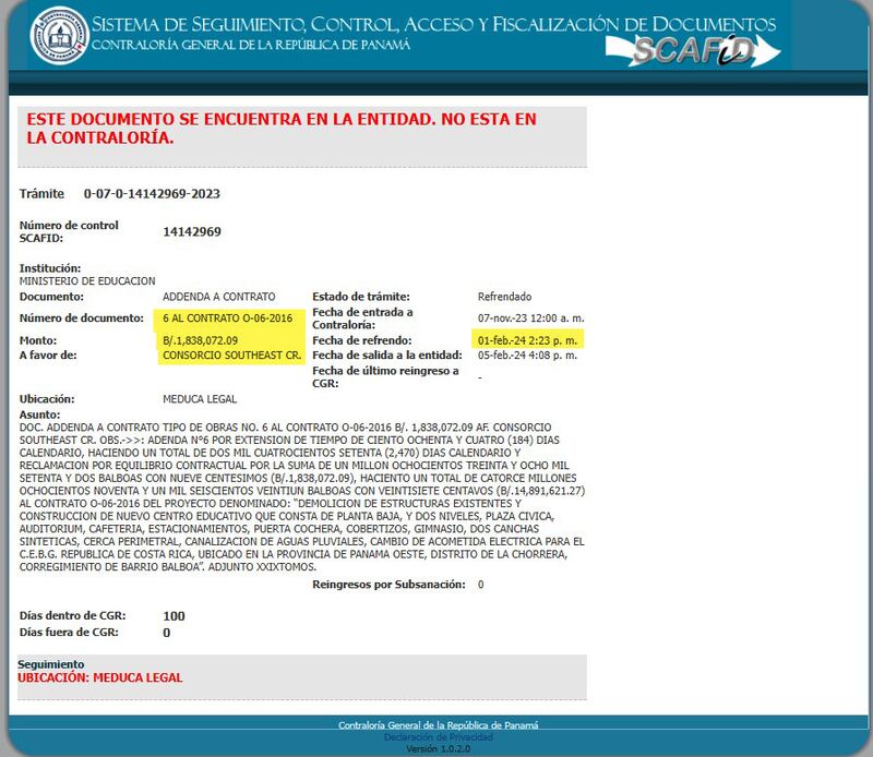 Aunque el consorcio Southeast CR no concluyó las obras en la Escuela Bilingüe República de Costa Rica, reclamó un pago de $1.8 millones, amparándose en el principio de equilibrio contractual por costos adicionales.