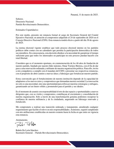 Rubén De León renuncia a la secretaría general del PRD
