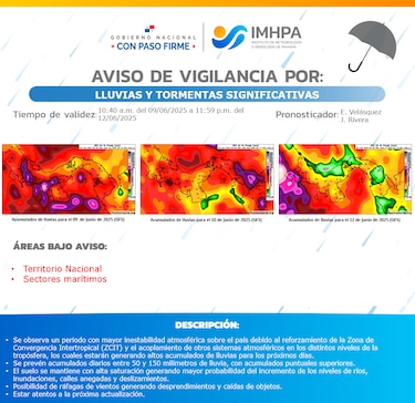 Se mantiene aviso de vigilancia por lluvias en varias regiones del país; confirman paso de una onda tropical