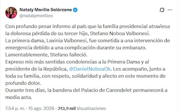 Panamá envía condolencias a Daniel Noboa tras la trágica pérdida de su tercer hijo