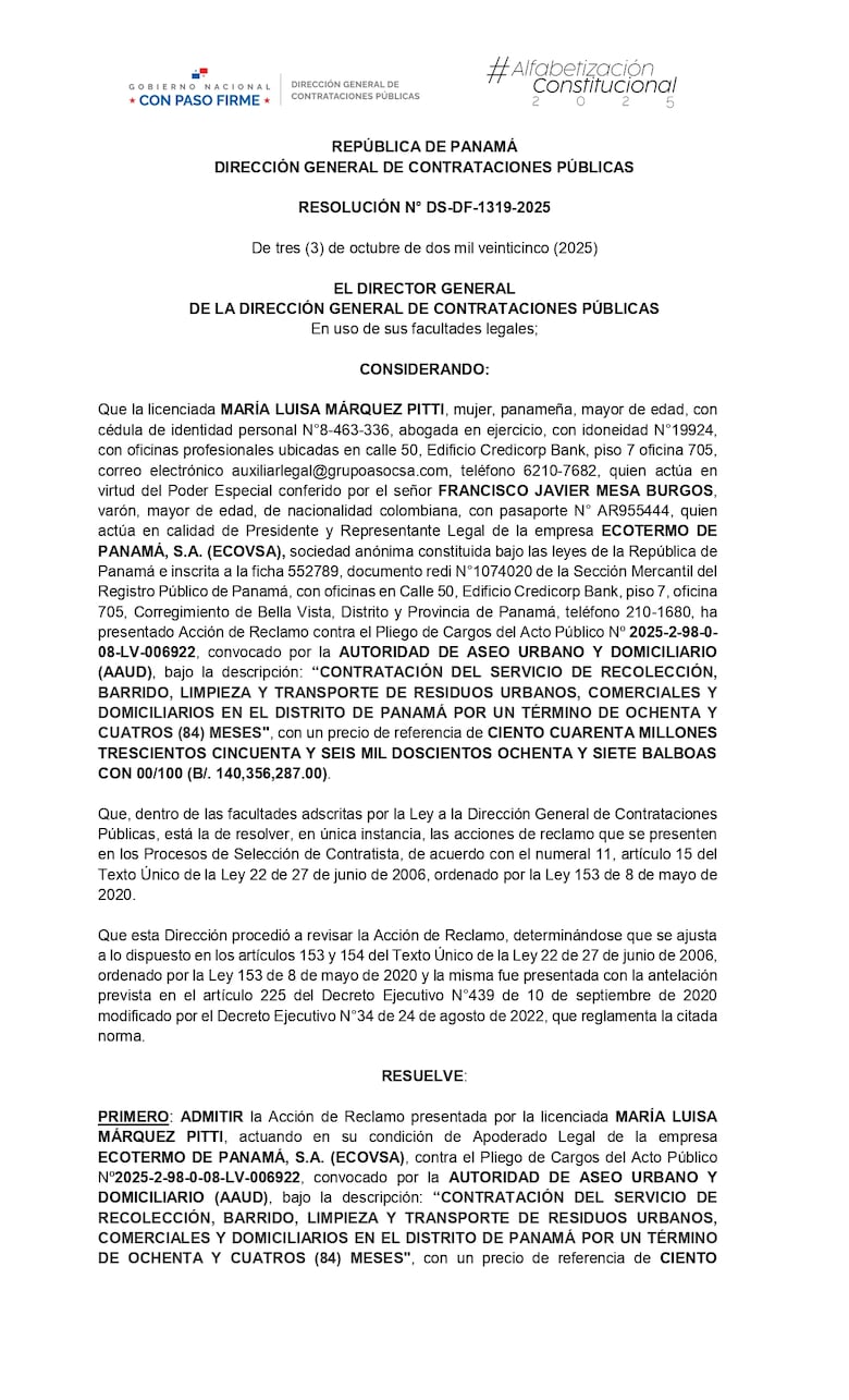 Reclamo frena licitación de $140.3 millones para recolección de basura en Panamá
