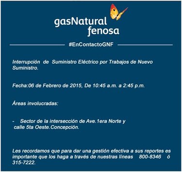 Anuncian interrupción del suministro eléctrico en 16 sectores para el viernes 6 de febrero
