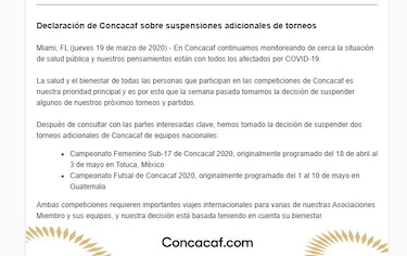 El Premundial de fútbol sala y el femenino Sub-17, también suspendidos