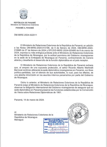 Panamá acusa a Nicaragua de intromisión en sus asuntos internos