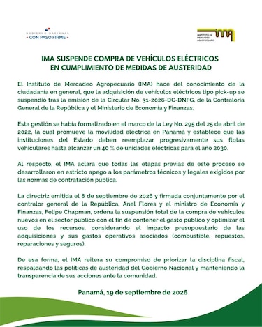 IMA frena la compra directa de 10 vehículos eléctricos por $512 mil
