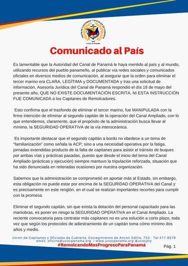 ACP ordena un capitán por remolcador, pero sindicato se opone a la medida