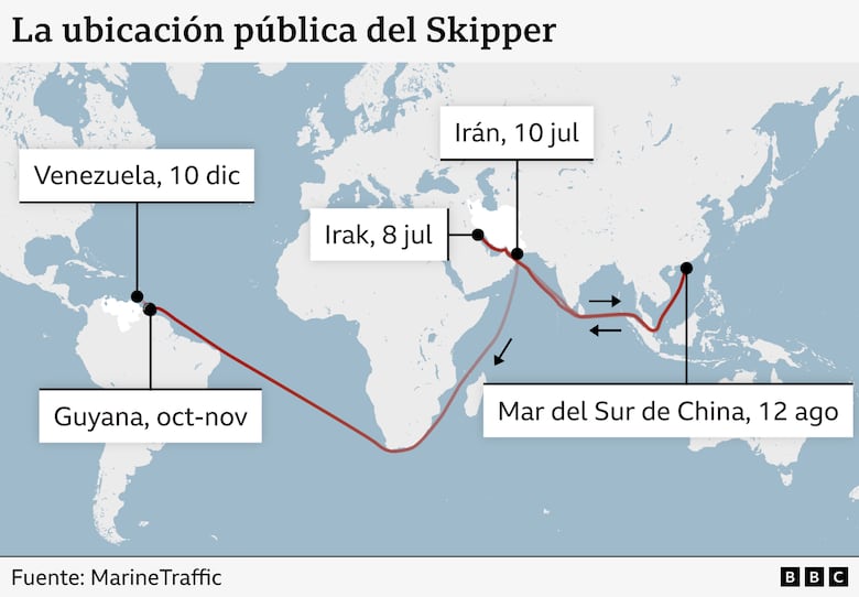 Skipper: cómo el petrolero confiscado por Estados Unidos frente a las costas de Venezuela falseó su ubicación para burlar las sanciones