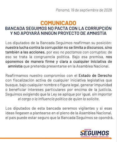 Seguimos dice que no apoyará una amnistía y marca distancia de cualquier pacto con Martinelli