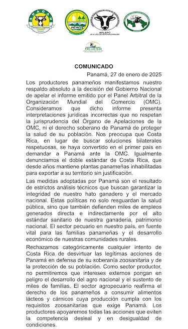 Panamá responde a Costa Rica: ‘la apelación representa una medida de defensa a la producción nacional’
