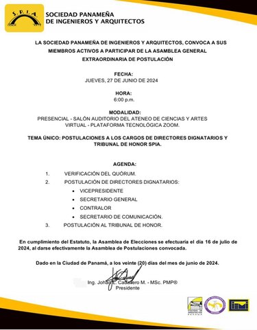 Convocatoria a Asamblea General Extraordinaria SPIA