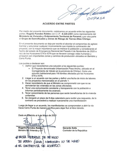Reabren la vía en Bambito tras el inicio de la reunión entre ministros y damnificados