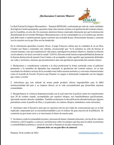 Red católica ambiental reitera rechazo al contrato minero; otros gremios anuncian cierres desde el lunes