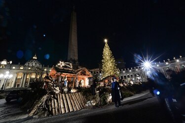 Inauguran el árbol y el pesebre de Navidad en la plaza de San Pedro