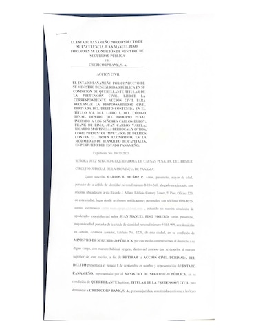 El Estado panameño retira la demanda civil contra el Credicorp Bank