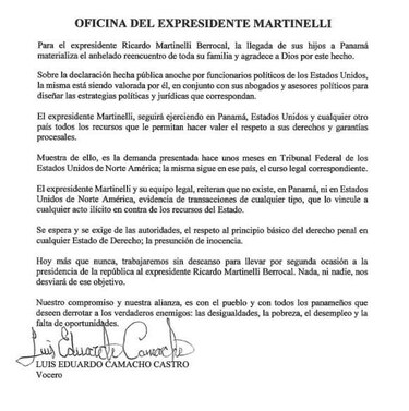 Libertad Ciudadana sobre decisión de Estados Unidos contra Martinelli: ‘se necesita una lucha vigorosa contra la corrupción’