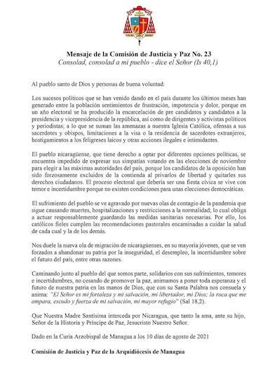 ‘No existen condiciones para unas elecciones democráticas’ en Nicaragua, dice la Iglesia