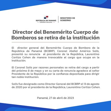 Abdiel Solís renuncia a la dirección del Cuerpo de Bomberos de Panamá