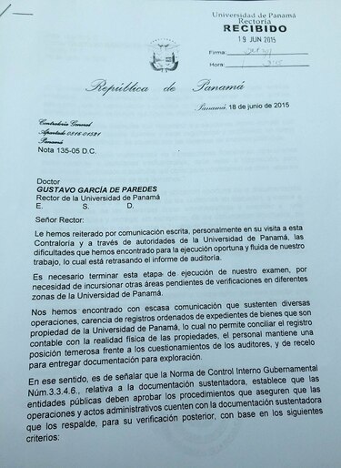 Contraloría solicita a la UP ubicación oportuna de documentación