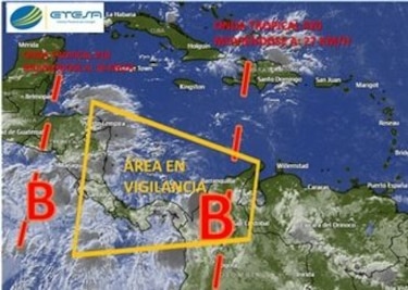 Emiten un aviso preventivo por la incursión de la onda tropical No. 20 en el país