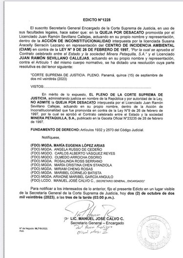 La Corte no admite desacato por el presunto incumplimiento del fallo que declaró inconstitucional el contrato minero