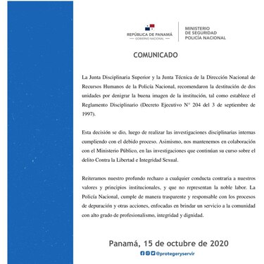 Recomiendan destitución de dos agentes de la Policía Nacional que están involucrados en un caso contra la integridad sexual