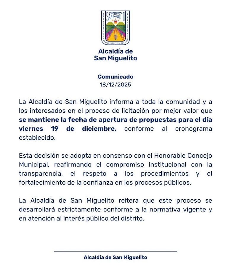 Alcaldía de San Miguelito desiste de prórroga y mantiene la licitación de basura para el 19 de diciembre
