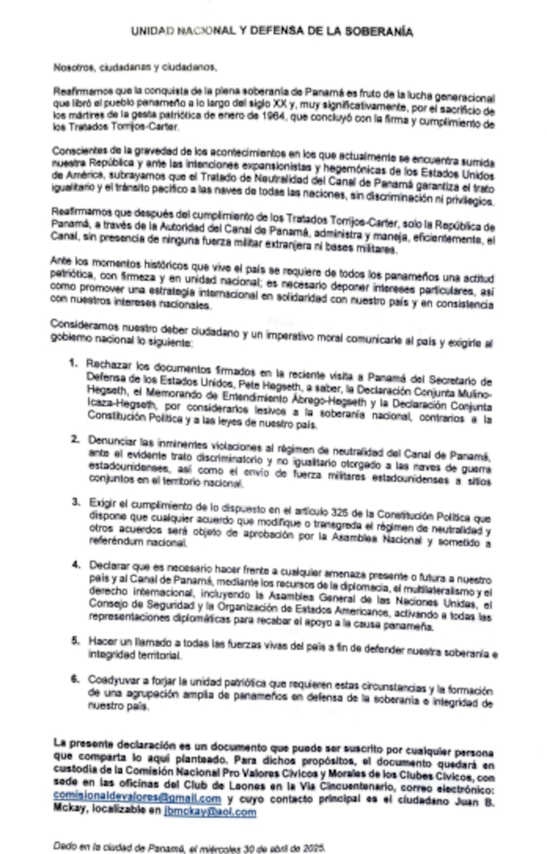 Bloque opositor emite declaración en defensa de la soberanía nacional; tras firma de acuerdos con Estados Unidos